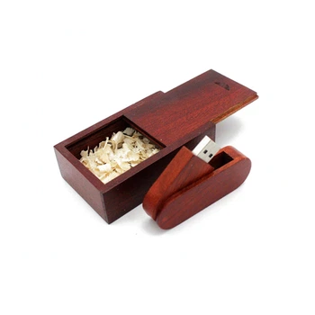 USB флешка Shandian овальная выкидная деревянная в деревянной коробке, махагон, 16GB