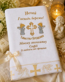 Іменна крижма для хрещення з вишивкою побажання Софії 70х140 см