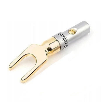 Штекер акустический разъем типа лопатка Spade Plug разборной Silver/Gold Black lable (48953)