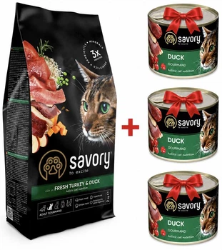 Сухий і вологий корм Savory Сейворі для вибагливих котів 2 кг + 3 консерви в подарунок (4820232630051)