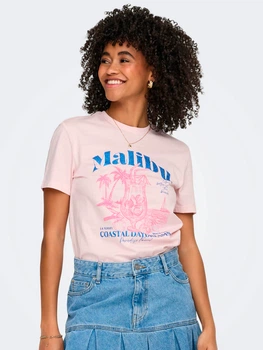 Футболка хлопковая женская ONLY 15346663 XL Pale Lilac/Malibu (5715871557519)