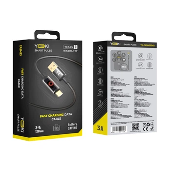 Кабель USB YOKI SM33 Smart Pluse USB to Type-C 60W (20V/3A) 1.2m с LED-индикатором для зарядки и передачи данных до 480Mbps Black