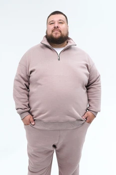 Світшот на блискавці чоловічий Plus Size Beige 8XL