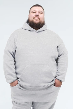 Худі оверсайз чоловічий Plus Size Grey 8XL