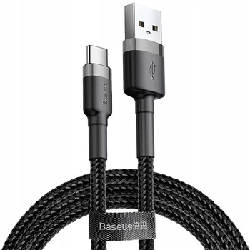 Кабель Baseus Cafule Type-C - USB 2м (3A) тканевый для зарядки и передачи данных Black (CATKLF-CG1)