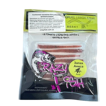 Приманка Crazy Fish Cruel leech 2.2" 8-55-13-5 чеснок упак (8шт),8-55-13-5