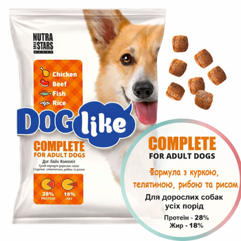 Nutra 5 Stars Doglike Complete — Сухой корм для взрослых собак всех пород с курицей, говядиной, рыбой и рисом 10 кг.