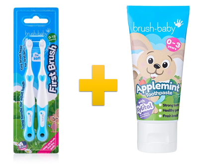 Комплект Brush-Baby First Brush (щетка First Brush (голубая) +паста Applemint 50мл)