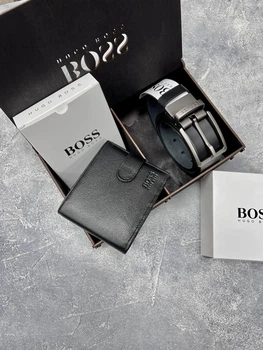 Подарунковий Набір Кошельок І Пасок Чоловічий Boss Ремінь Гаманець - (187190)