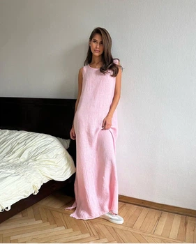 Жіночий лляний сарафан максі Uaclothes 42 Рожевий (like38308-187411349)