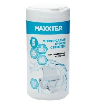 Салфетки чистящие Maxxter для пластиковых поверхностей, влажные, туба, 100 шт (CW-PL100-01)