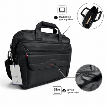Сумка для ноутбука Leather RL1058 черная из CORDURA с креплением на чемодан Leather