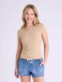 Футболка хлопковая женская U.S. Polo Assn 21T0103-6H00A(CAMEL HEATHER) XS Коричневая (786662556849)