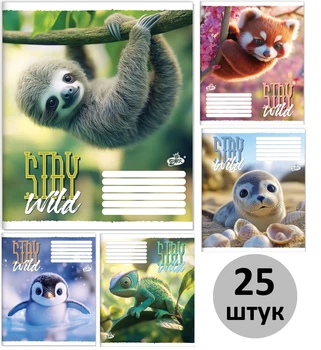 Тетрадь школьная 12 листов, клетка "Бріск" /ТВ-107/ №2653 (набор 25 шт.)