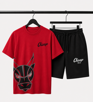 Чоловічий літній комплект футболка, шорти Chicago Bulls, L, Бордово чорний, CB02
