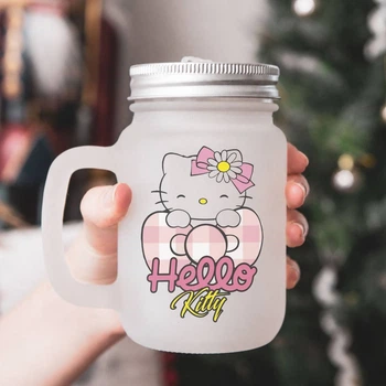 Чашка - банка для коктейлів з трубочкою матова з принтом Hello Kitty Хелоу Китті 430 мл (ХК230084)