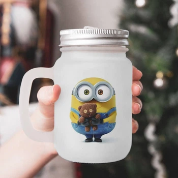 Чашка - банка для коктейлей с трубочкой матовая с принтом Minions Миньоны 430 мл (МІ2300795)