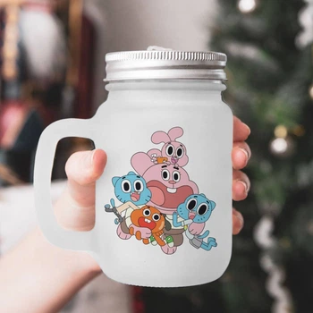 Чашка - банка для коктейлів з трубочкою матова з принтом The Amazing World of Gumball Дивовижний світ Гамбола 430 мл (БА230130)
