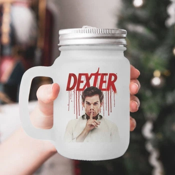 Чашка - банка для коктейлей с трубочкой матовая с принтом Dexter Декстер 430 мл (БА230111)