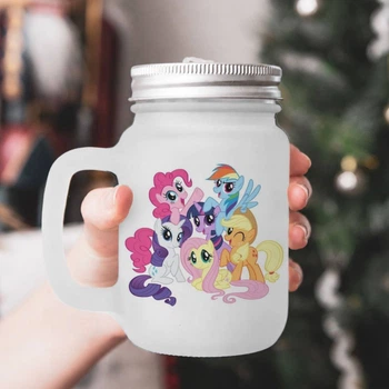 Чашка - банка для коктейлей с трубочкой матовая с принтом My Little Pony Май литл пони 430 мл (БА230112)