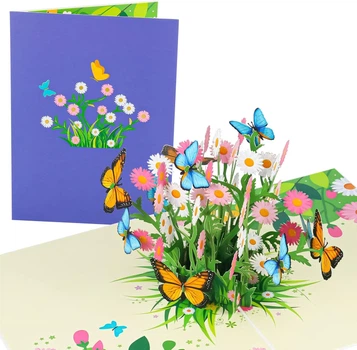 Подарочная поздравительная открытка «Fuyamp Daisy Flowers» с объемными цветами и бабочками внутри Разноцветный