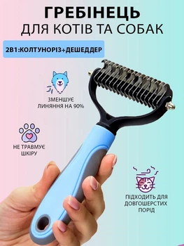 Щетка пуходерка фурминатор для кошек и собак колтунорез для вычесывания шерсти и подшерстка животных VMHouse расческа для короткошерстных кошек дешеддер гребень 17,2×9 см голубой (0019-0101)
