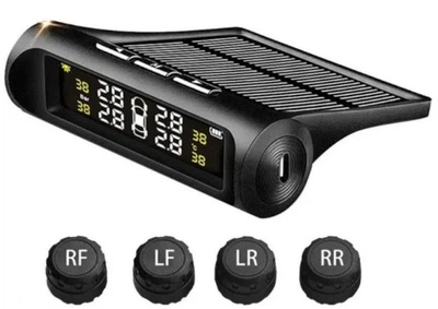 TPMS SOLAR 7582 система контролю тиску в шинах датчики тиску та температури 4 колеса з сонячною зарядкою USB монитором зовнішніми датчиками звуковим сигналом для авто контроль шин в реальному часі