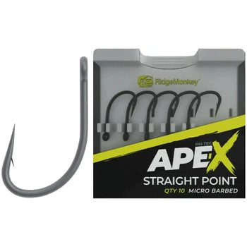 Крючок карповый RidgeMonkey Ape-X Straight Point с бородкой #4 (10 шт/уп)