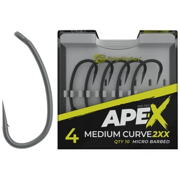 Крючок карповый RidgeMonkey Ape-X Medium Curve с бородкой #4 (25 шт/уп)