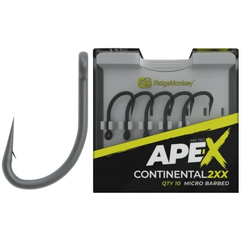 Крючок карповый RidgeMonkey Ape-X Continental 2XX с бородкой #4 (10 шт/уп)