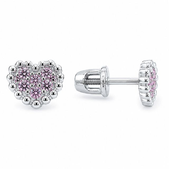 Серьги-пусеты (гвоздики) серебряные Сердце с фианитами Silver Style (308912.15 sku:2300102915928)