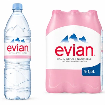 Упаковка минеральной природной негазированной воды Evian, 6 шт. х 1,5 л, ПЭТ
