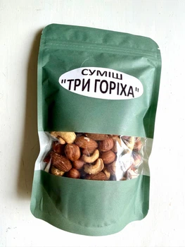 Суміш смажена сушена три горіхи фундук,кешью,мигдаль 200г