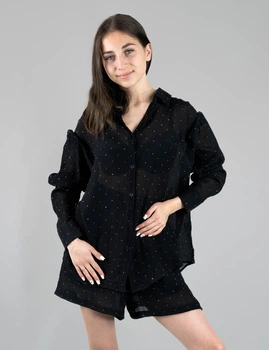 Костюм женский летний рубашка и шорты черный со стразами (TW216) XL