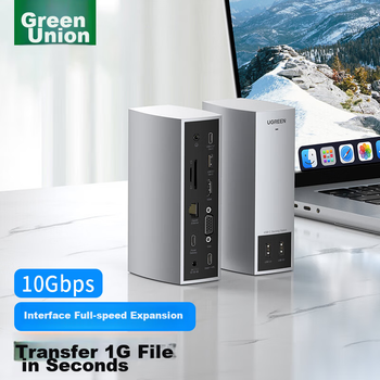 Вертикальна док-станція розширення UGREEN Type-C для настільних комп'ютерів, конвертер USB-C на HDMI/VGA, порт Gigabit Ethernet, адаптер 4K для двох екранів, багатофункціональний концентратор, сумісний з Apple Mac 16/17