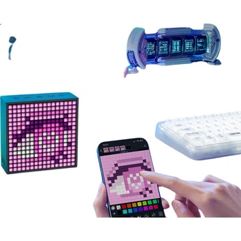 Беспроводная колонка Divoom Dot Sound EVO, пиксельное украшение для рабочего стола, мини-будильник с текстом песен, небольшая игровая компьютерная колонка, домашний сабвуфер, настольный аксессуар в стиле Tech, креативный подарок на день рождения для меня.
