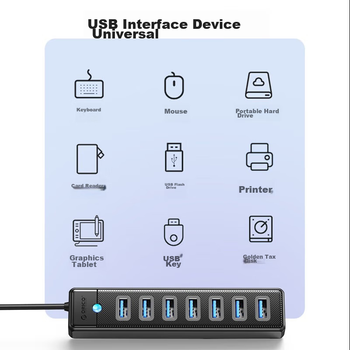 USB-концентратор ORICO USB 3.0, 7-портовая док-станция расширения, многоинтерфейсный преобразователь, независимый источник питания, совместим с ноутбуками и настольными компьютерами, подходит для Lenovo и Huawei, PW7U-U3