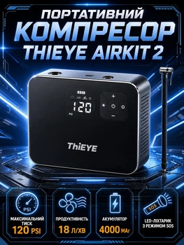 Автомобильный компрессор ThiEYE AirKit 2 портативный для накачивания шин и надувных изделий 120 PSI 8 27 бар