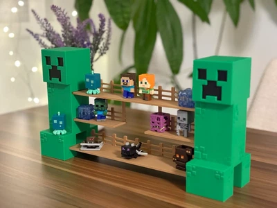 Поличка-органайзер для міні-фігурок у стилі гри Minecraft з двома кріперами. Aivory