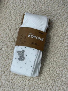 Дитячі бавовняні колготи для дівчинки Kopoнa зі стразами 1-3 роки білі