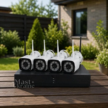 Система видеонаблюдения с видеорегистратором на 4 WiFi камеры Kit5G, комплект уличных камер наблюдения с ночным видением, 4 камеры видеонаблюдения беспроводные внешние, набор IP камер для дома, дачи, склада, C-48