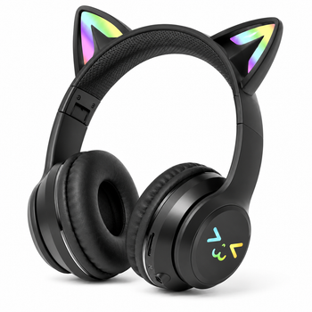 Детские беспроводные наушники CATEAR BT618 с ушками и RGB-подсветкой Bluetooth чер