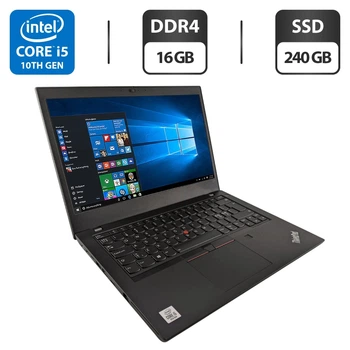 Ноутбук Б-клас Lenovo ThinkPad L14 Gen 1 / 14" (1920x1080) IPS / Intel Core i5-10210U (4 (8) ядра по 1.6 - 4.2 GHz) / 16 GB DDR4 / 240 GB SSD / Intel UHD Graphics / WebCam б/в