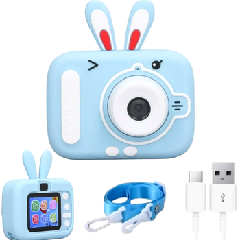 Детский цифровой фотоаппарат 20МП 4-кратный зум автофокусировка X900 Rabbit Голубой