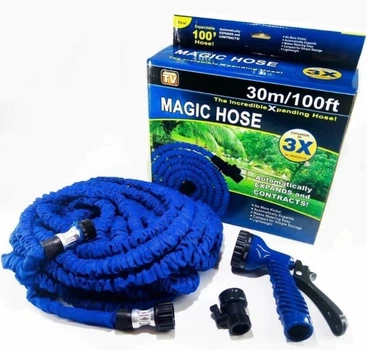 Садовый шланг для полива MAGIC HOSE 30м/100ft саморастягивающийся, синий