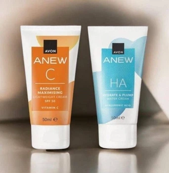 Набір Avon крем для обличчя «Сяйво та зволоження» 50 мл SPF50 +Гель-крем для обличчя пружність шкіри 50 мл