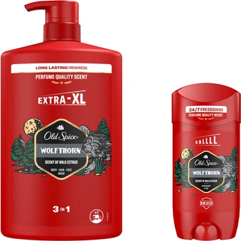 Набір Old Spice Wolfthorn Гель для душу + шампунь 3-в-1 1 л + Дезодорант-стік 85 мл (8700216452588/8700216879835)