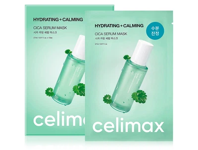 Успокаивающая тканевая маска для лица с экстрактом центеллы Celimax Hydrating+Calming Cica Serum Mask, 10шт (8809743548532)