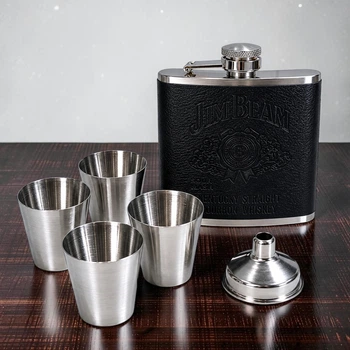 Подарочный набор фляга Jim Beam QK-2-2 Black 7 oz/210 мл с рюмками