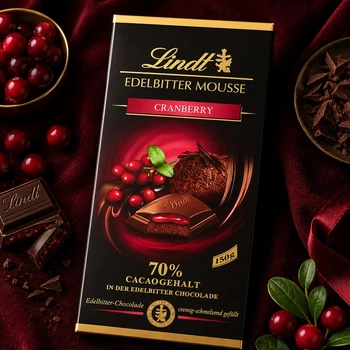 Чорний шоколад Lindt Edelbitter Mousse журавлина 150 г